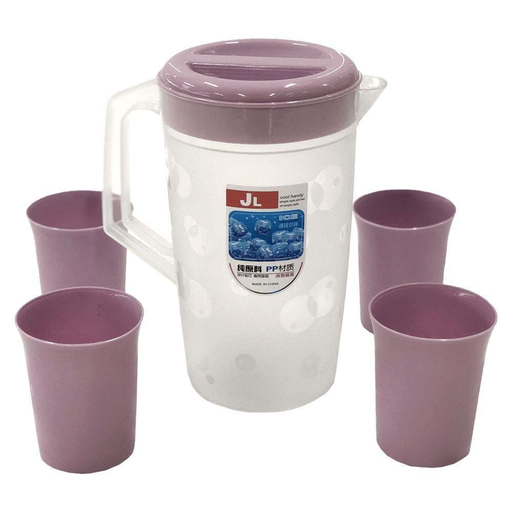 Jarra de Plástico C/ Tampa e 4 Copos Lilas N2261824 - Quanhe