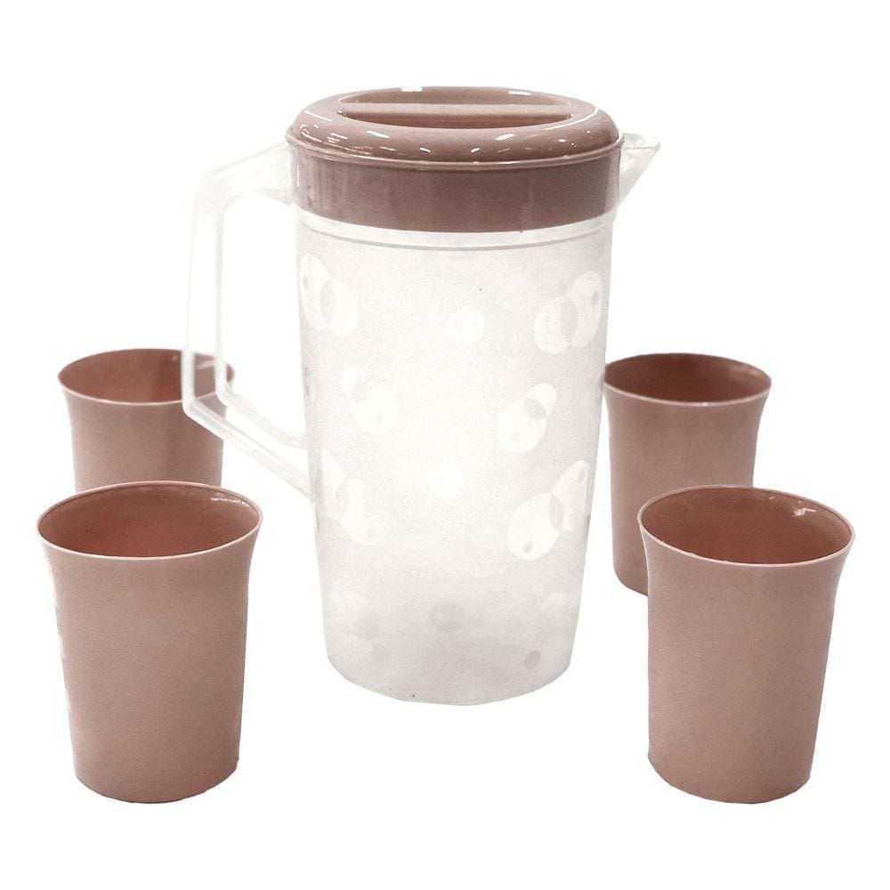 Jarra de Plástico C/ Tampa e 4 Copos Rose N2261824 - Quanhe