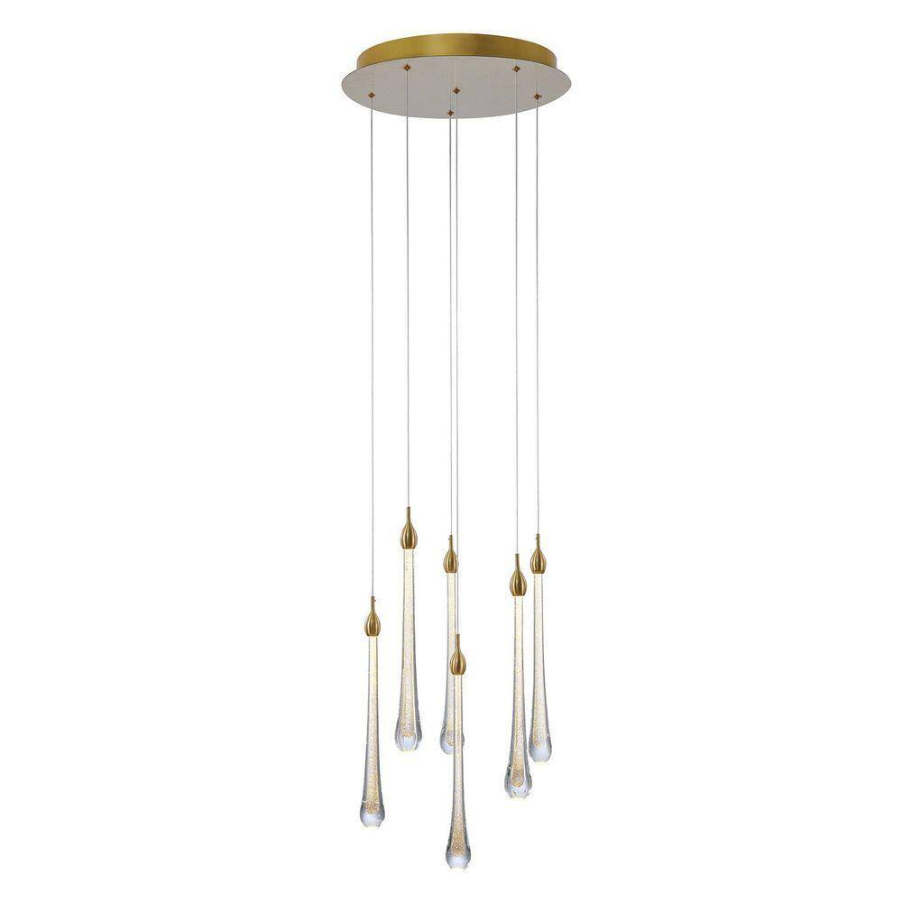 Pendente Goccia 40cm x 41cm LED 6x3w Bivolt OC002L Bella Iluminação DOURADO E TRANSPARENTE