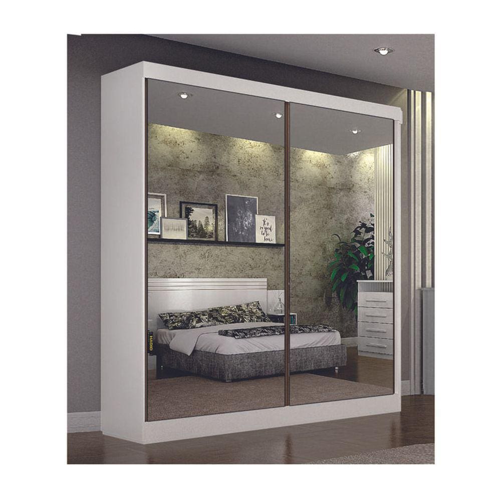 Guarda Roupa Solteiro Espelhado 2 Portas 3 Gavetas - São Paulo-Branco - Leifer Móveis
