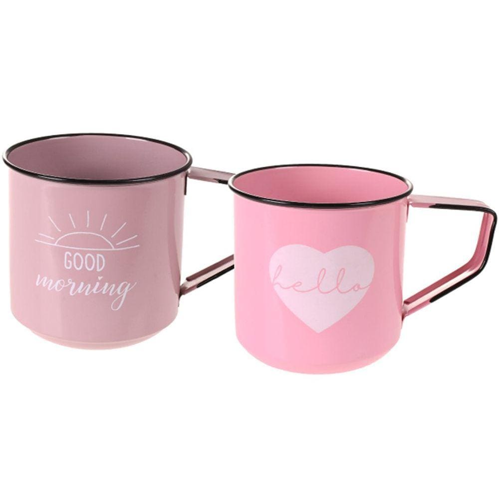 Kit 2 Caneca Vintage Aço Esmaltado Grande 600ml - Rosa/Lílas