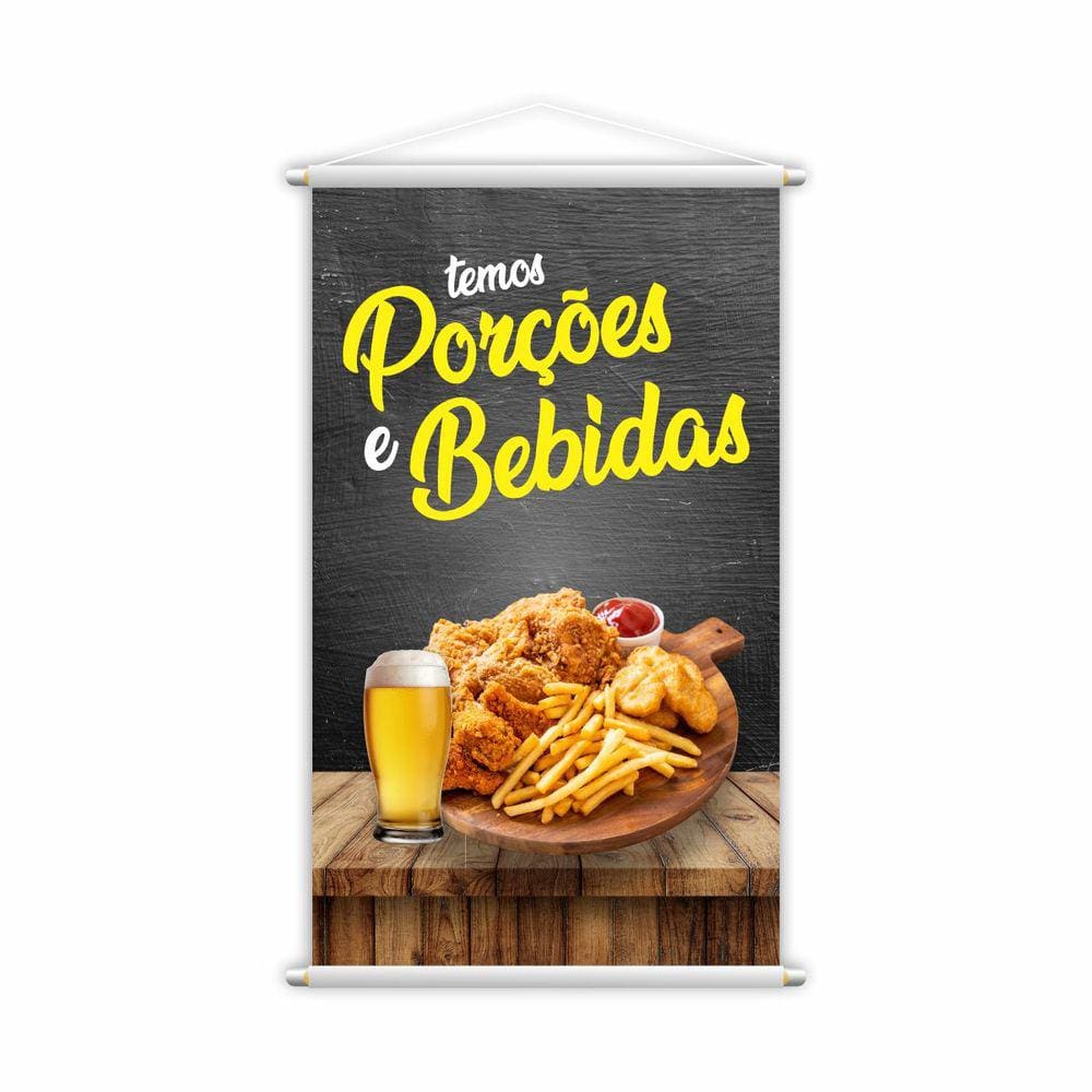 Banner Temos Porções e Bebidas Lanches Restaurante Grande