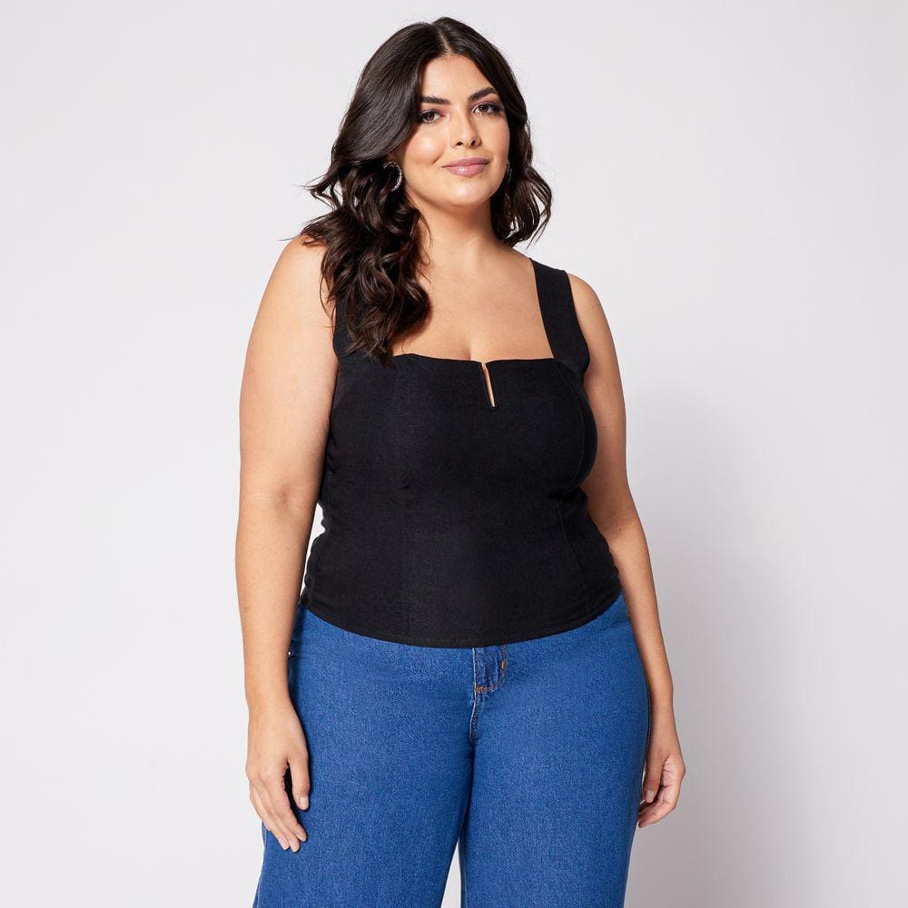 Blusa Cropped de Alça Plus com Aro em V Preto