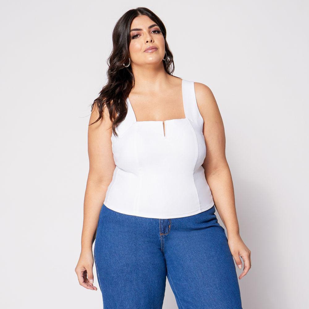 Blusa Cropped de Alça Plus com Aro em V Branco