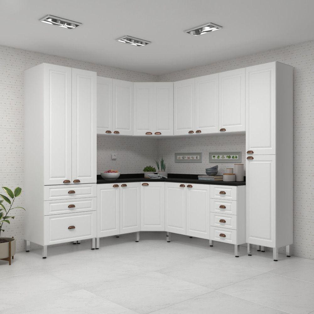 Armário de Cozinha Completa 8 Peças com Tampos Cristal Luciane Móveis