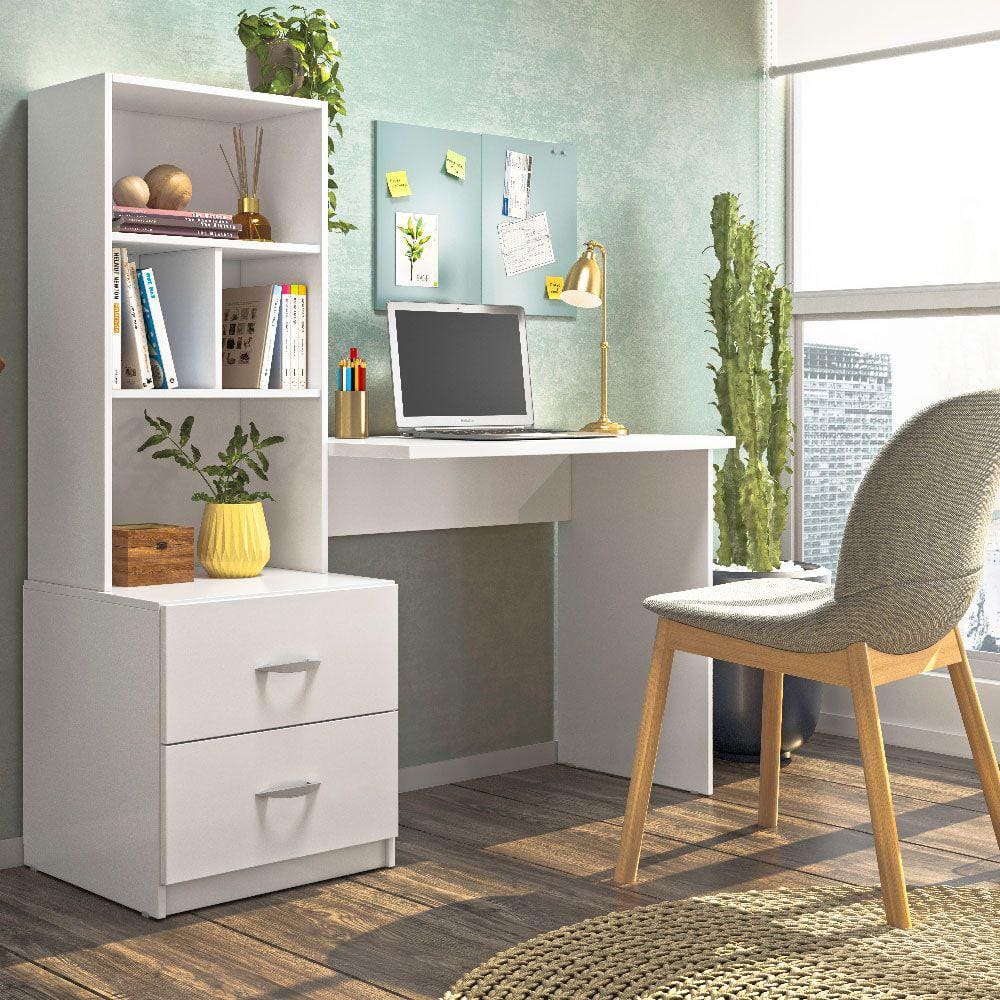 Escrivaninha para Quarto Cristal 2 Gavetas e 3 Nichos Cor Branco - Peternella Móveis