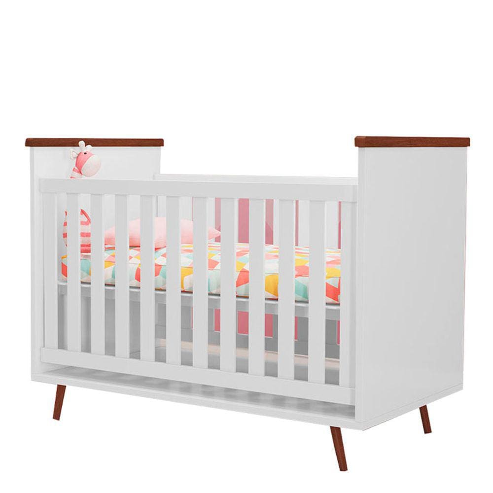 Berço Americano Baby Wood Pés Retrô 100% MDF Cor Branco e Amadeirado - Phoenix Baby