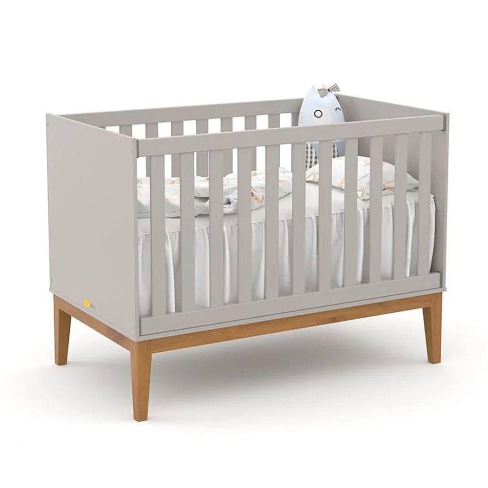 Berço Americano Que Vira Caminha Unique 100% MDF Cor Cinza Eco Wood - Matic Móveis