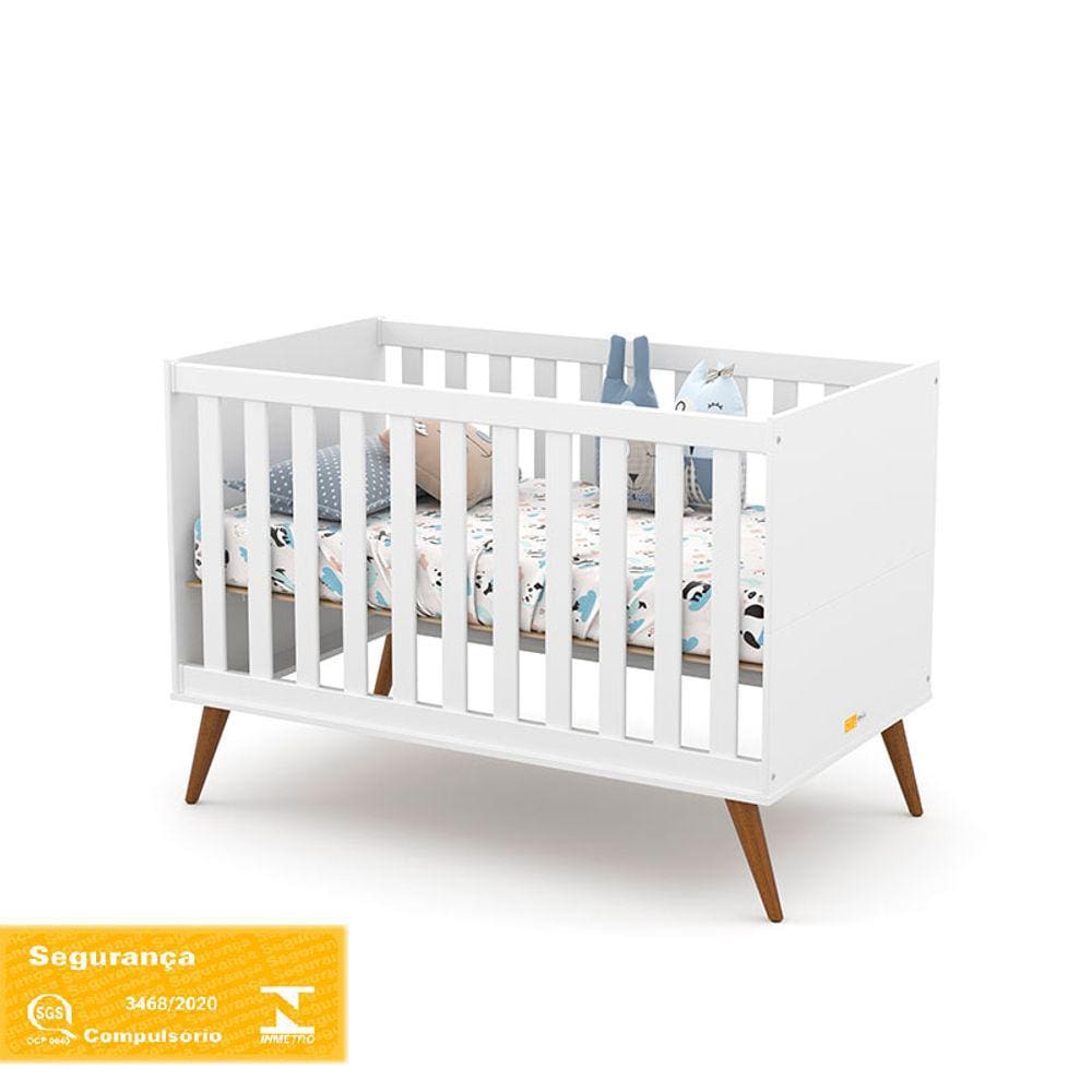 Berço Americano Que Vira Caminha Gold 100% MDF Cor Branco Soft com Eco Wood - Matic Móveis