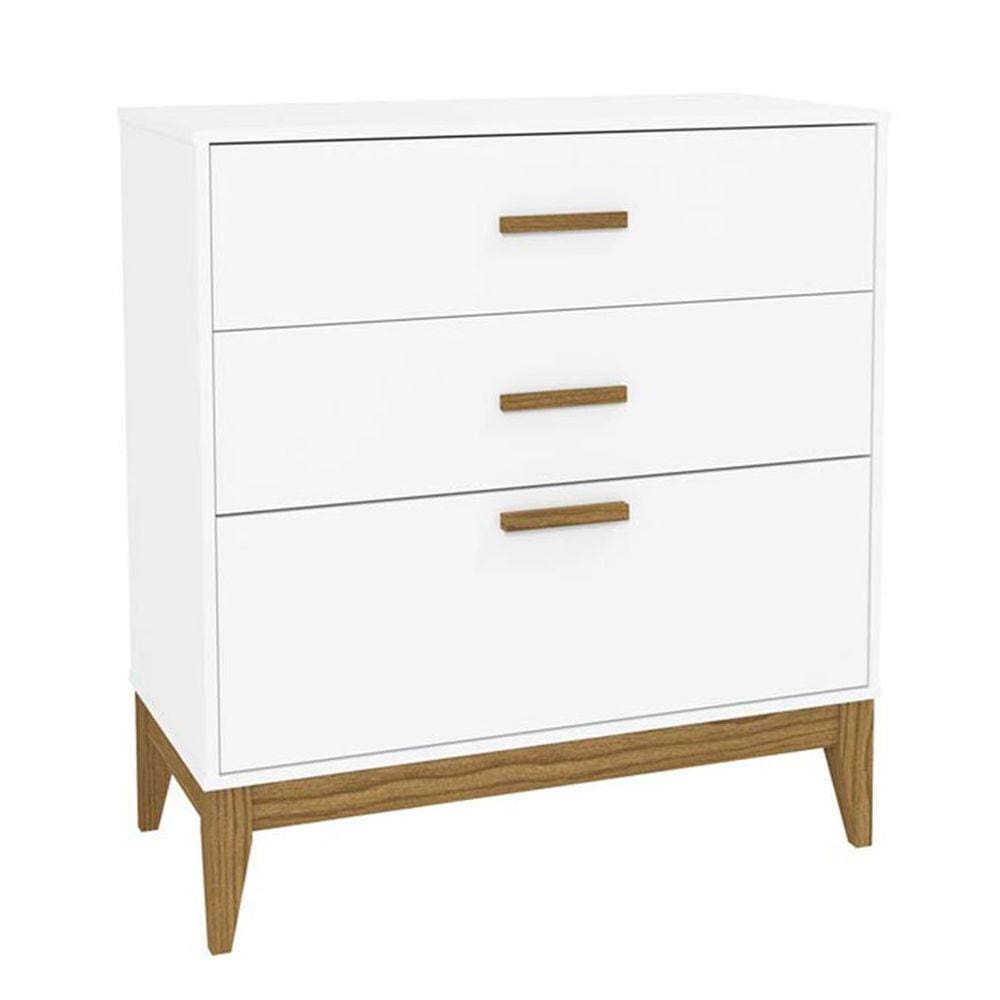 Comoda de Bebê Nature 3 Gavetas 100% MDF Cor Branco Acetinado - Matic Móveis