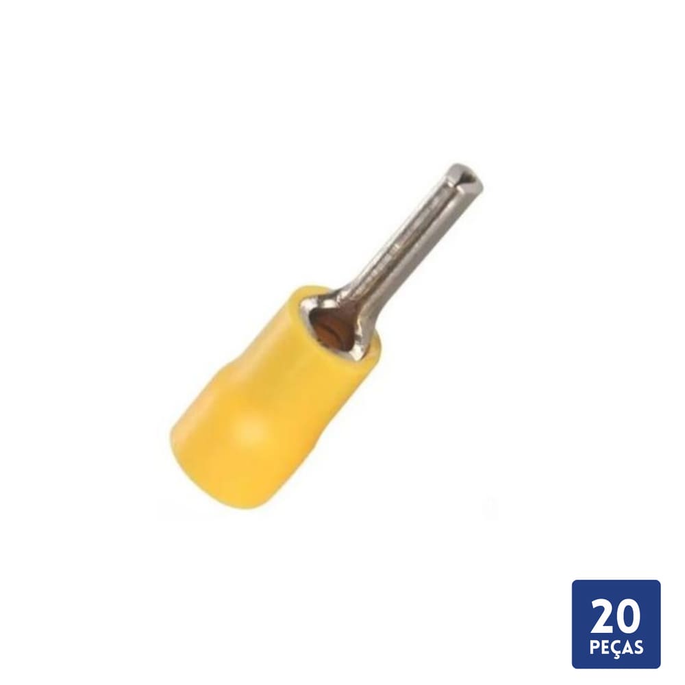 Terminal Pino Pré-Isolado Amarelo 4mm a 6mm 20 Pçs