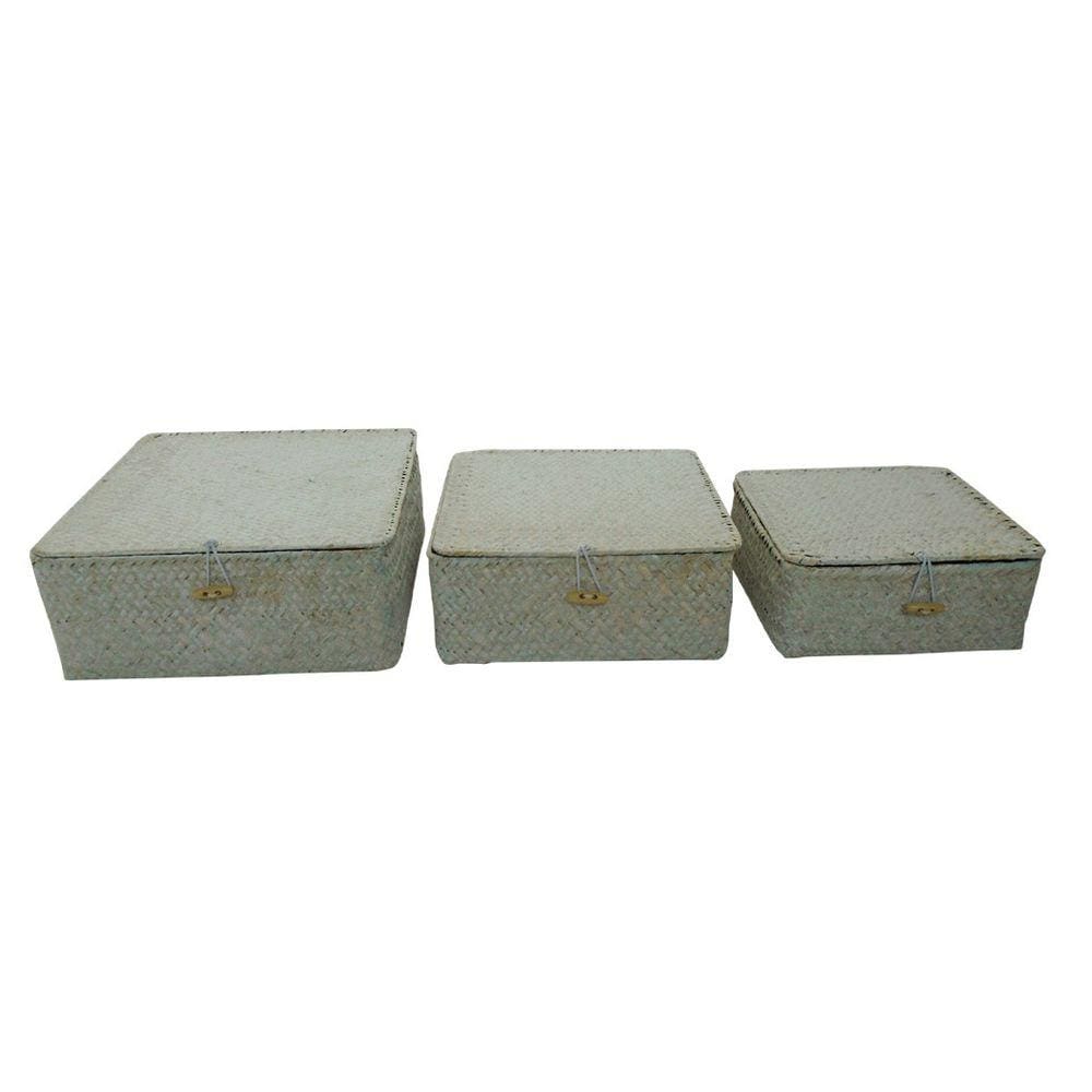 Conjunto 3 Cestos de Palha Branco TZ0028 BTC