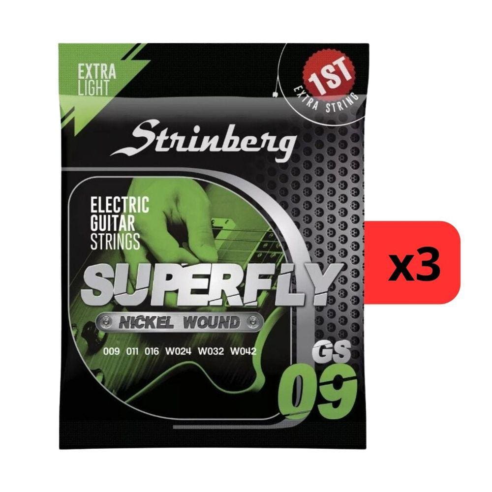 Kit 3 Encordoamento Strinberg Para Guitarra GS09 - 6 Cordas
