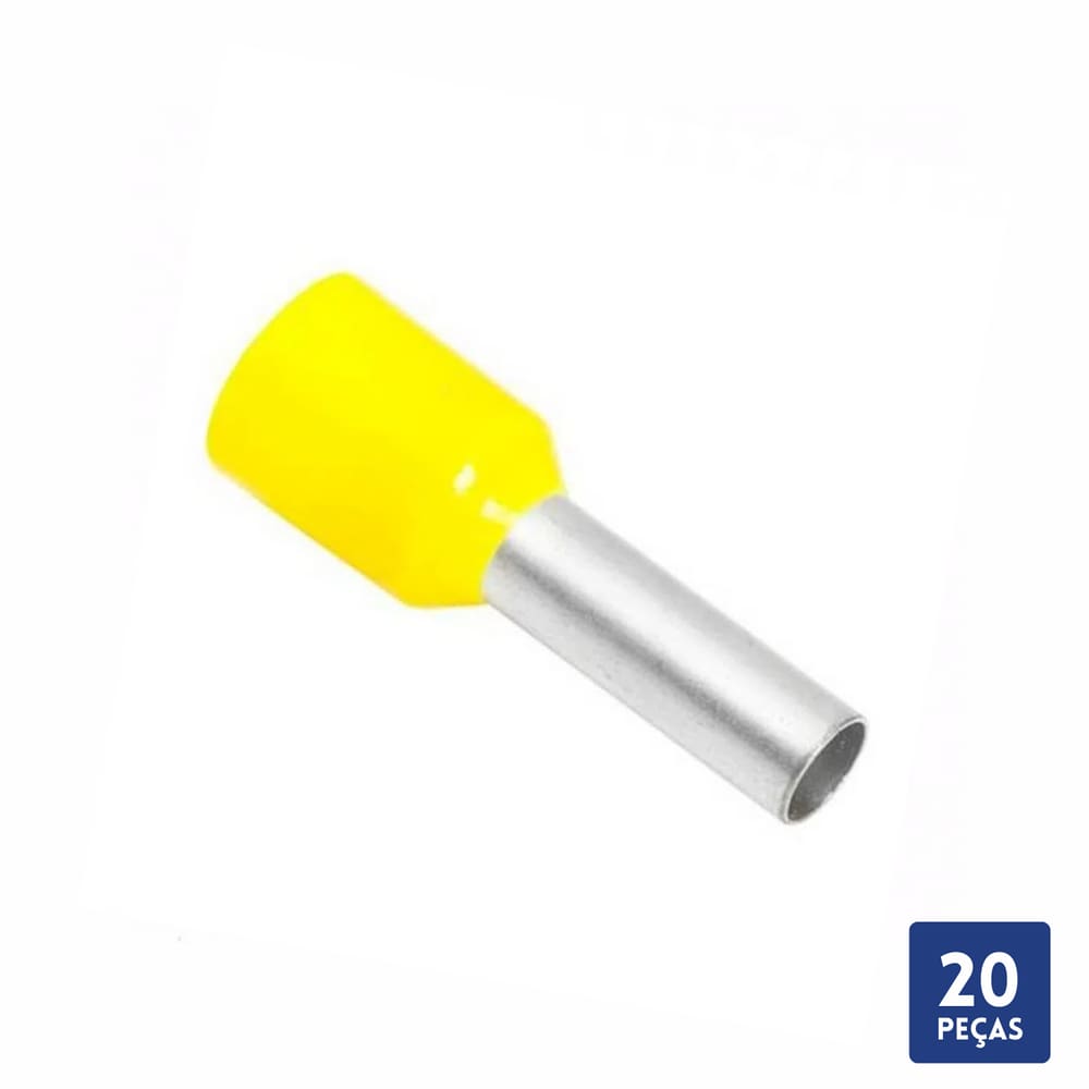 Terminal Pino Tubular Pré-Isolado Amarelo 6mm 20 pçs
