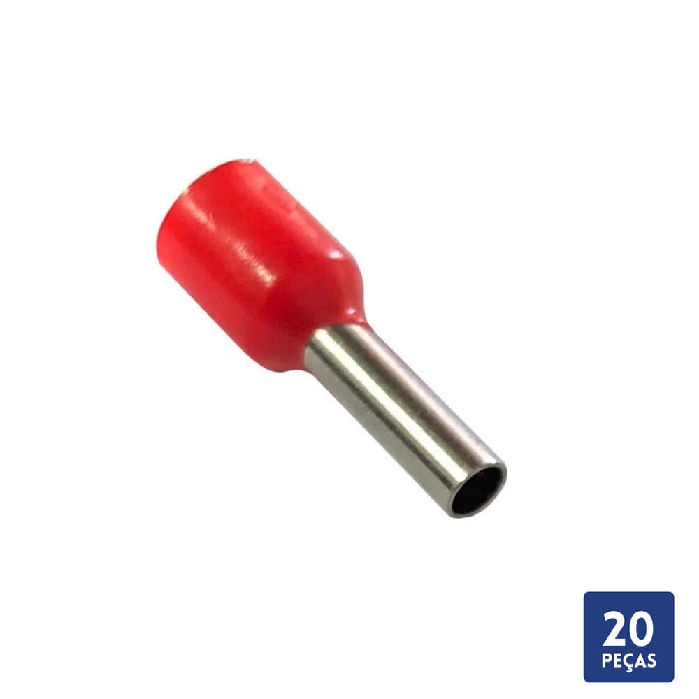 Terminal Pino Tubular Pré-Isolado Vermelho 1mm 20 pçs