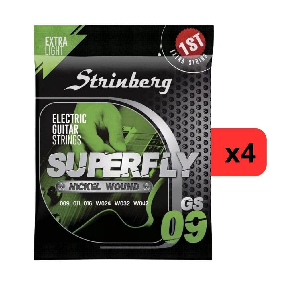 Kit 4 Encordoamento Strinberg Para Guitarra GS09 - 6 Cordas