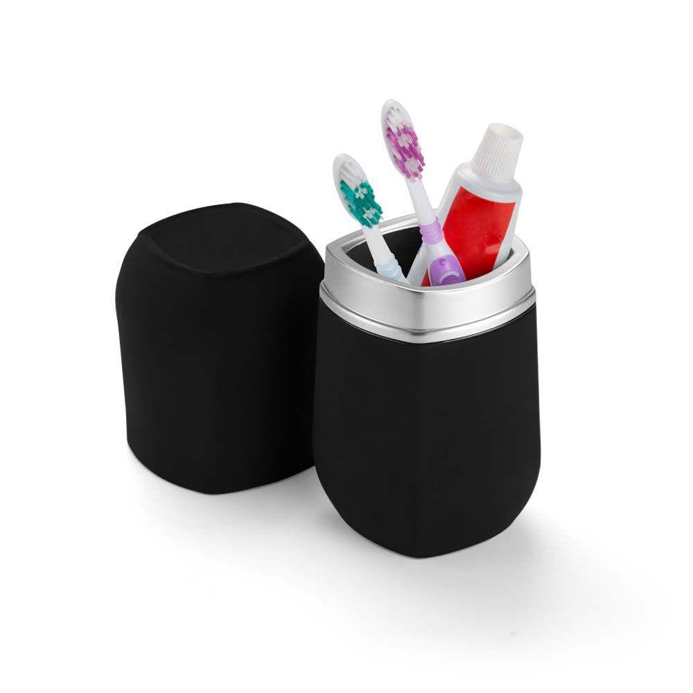 Porta Escova E Pasta Com Tampa Preto com Cromado Fosco Arthi