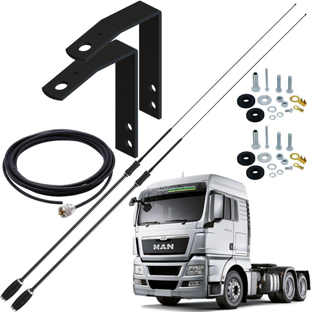 2 Antena Px Black Argentina 1,63m Suporte Dianteiro Vw Volkswagen Man Cabo 5,5m Parafusos