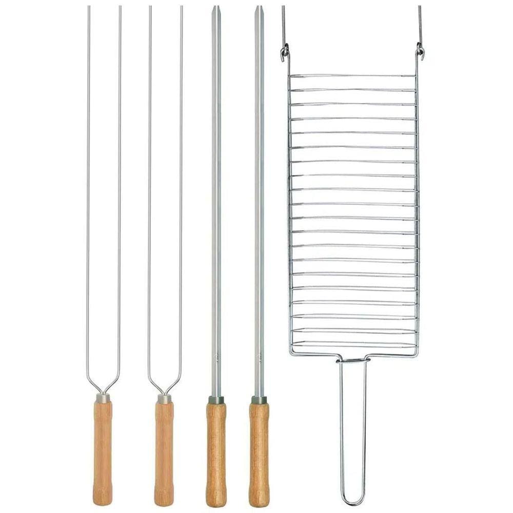 Kit Preparo Churrasco 5Pcs Churrasqueira Grelha Espetos 65Cm