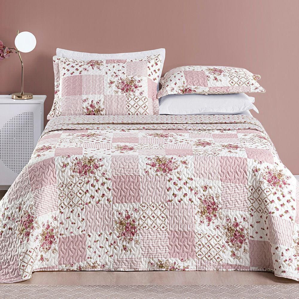 Colcha Queen 3 peças Dupla Face Cobre Leito Bouti Estampado