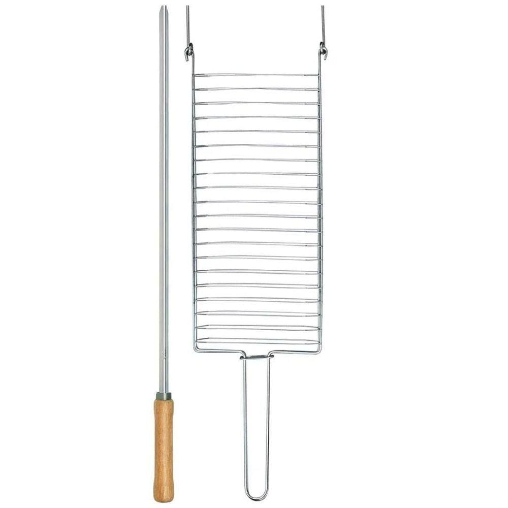Kit Preparo Churrasco 2Pcs Churrasqueira Grelha Espeto 65Cm