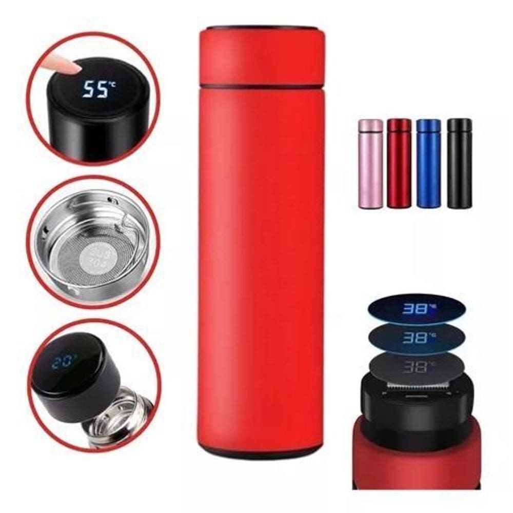 Garrafa Térmica Em Aço Inox Com Termômetro Led Digital 500Ml