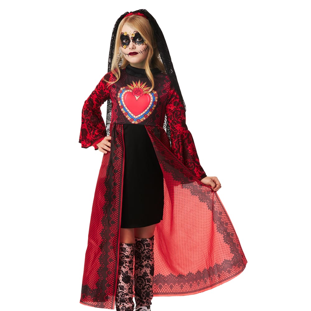 Fantasia Halloween Rainha dos Mortos Menina Mexicana Luxo