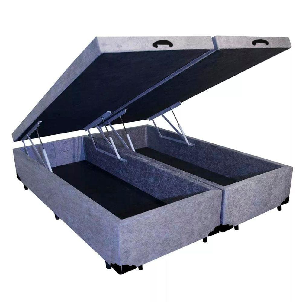 Base Cama Box Baú Casal Bipartido Suede Cinza Rc Sono Leve 42x138x188