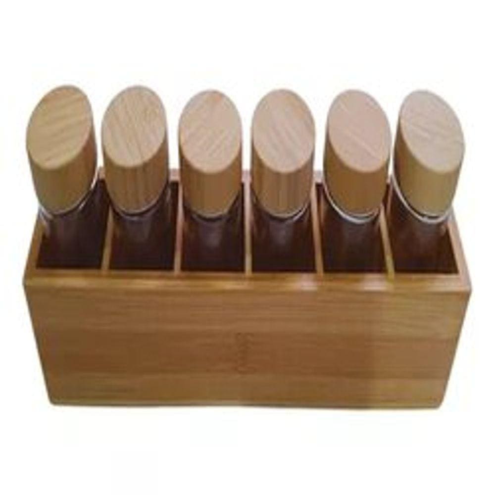 Porta Tempero Deluxe Madeira Vidro Com 6 Frascos 32x6x10cm