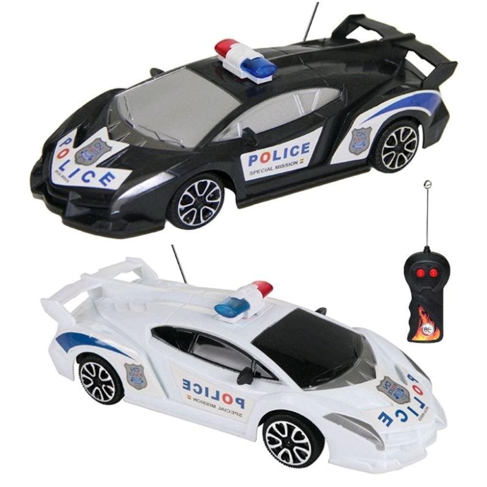 Carrinho de Controle Remoto Polícia 3 Funções Esportivo Brinquedo Escala 1:24