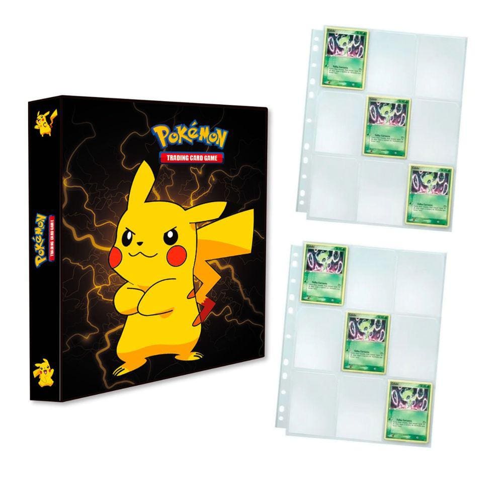 Álbum Pasta Fichário Pokemon com 20 Folhas YES Pikachu Capa Dura Resistente