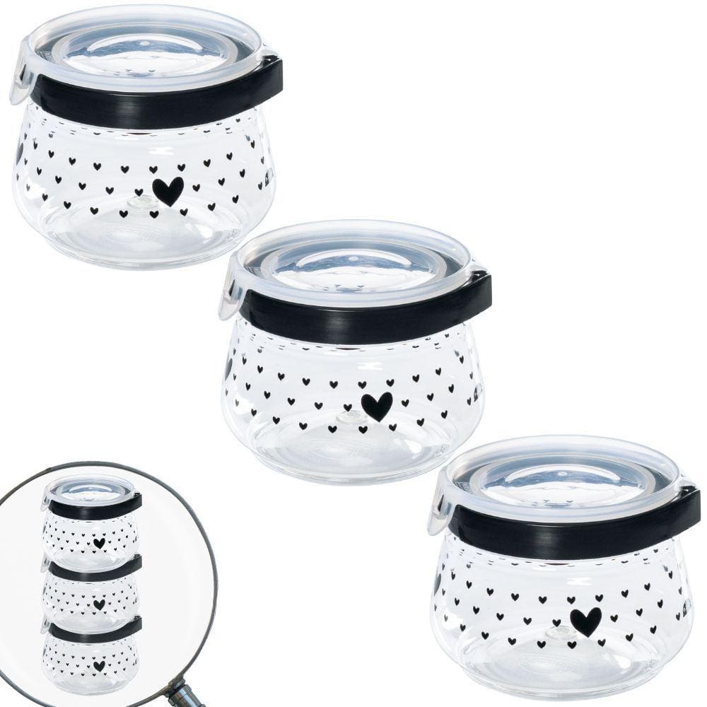 Pote hermético Flip decorado 700ml preto com 3 unidades Plasutil ref.13563