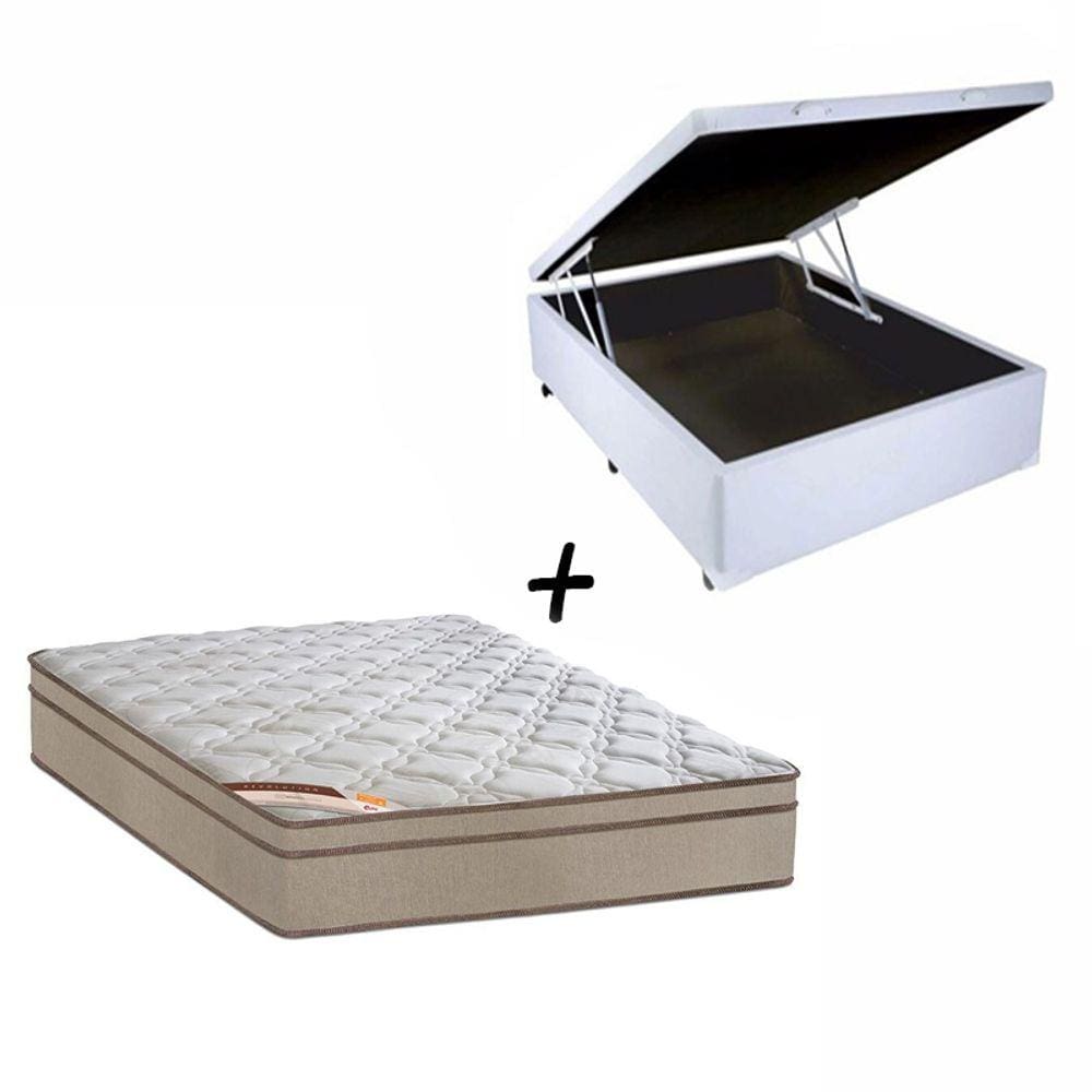 Cama Box Baú Casal Branco + Colchão Molas Castor Revolution Tecnopedic 138x188x30