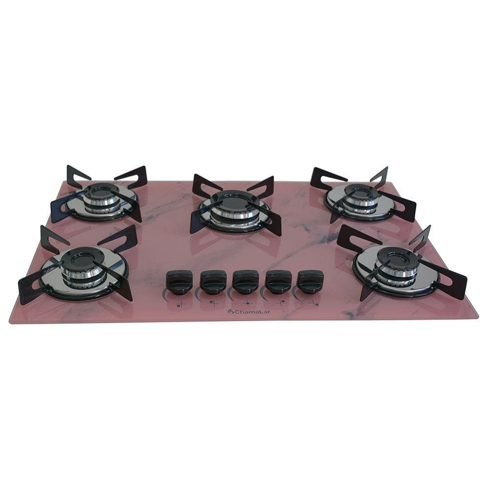 Fogão Cooktop Premium 5 Bocas Ultra Chama Marmorizado Rosa