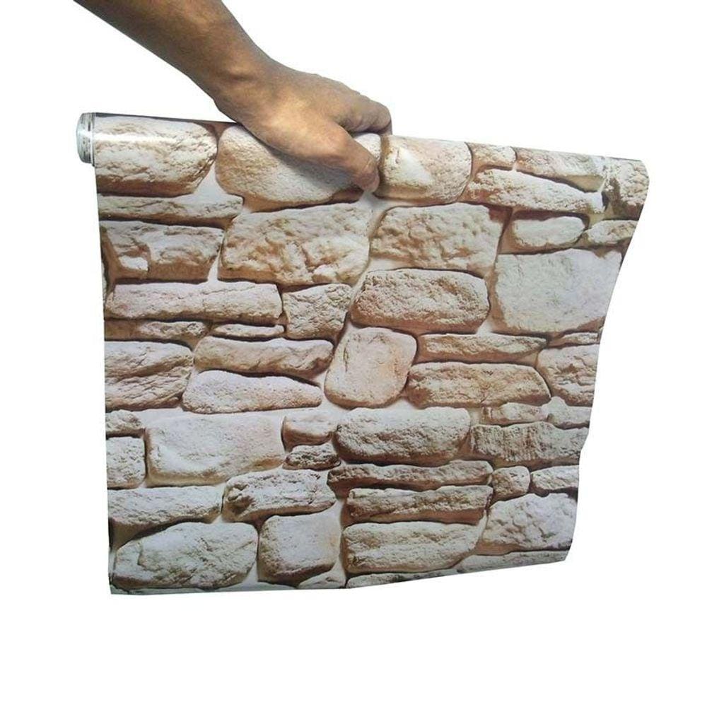 Kit Papel de Parede 5 Unidades Pedra Marrom Claro Autoadesivo