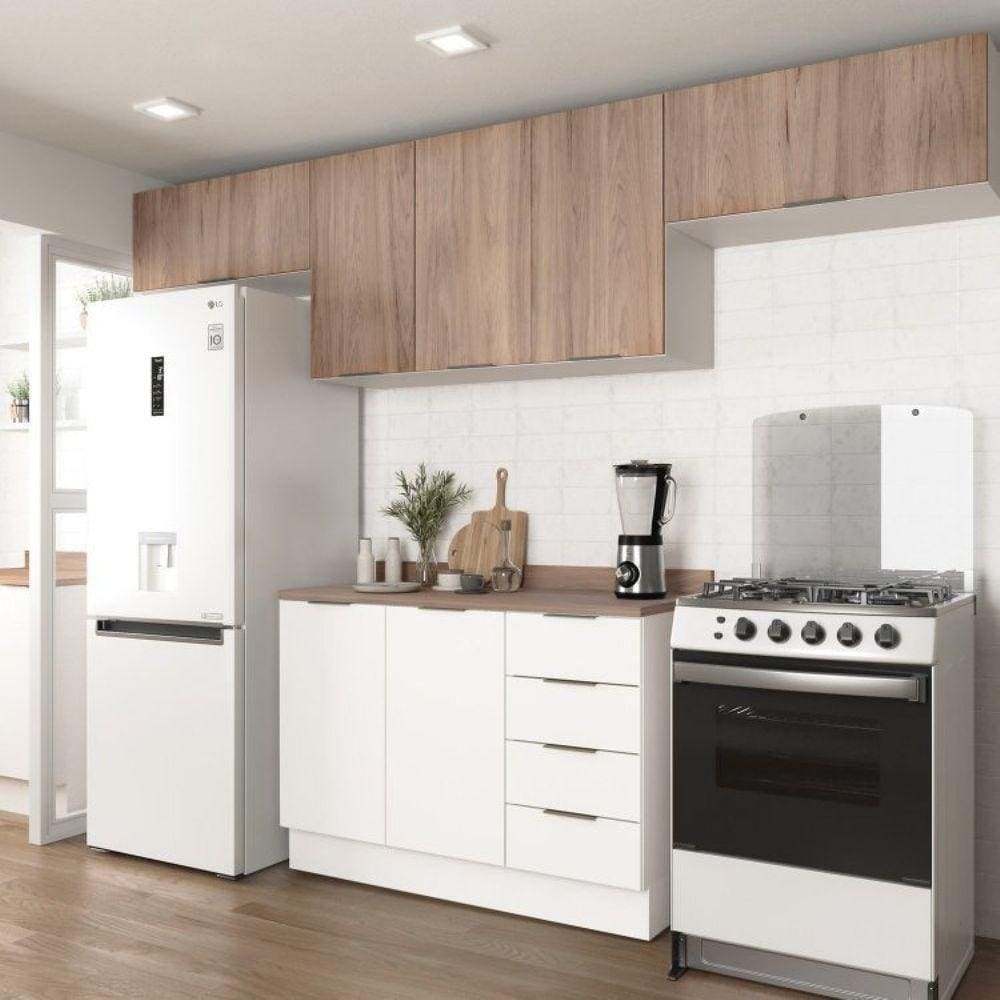 Cozinha Modulada 4 Peças com Tampo 3 Aéreos e 1 Balcão para Pia Ipanema CabeCasa MadeiraMadeira Acácia/Branco