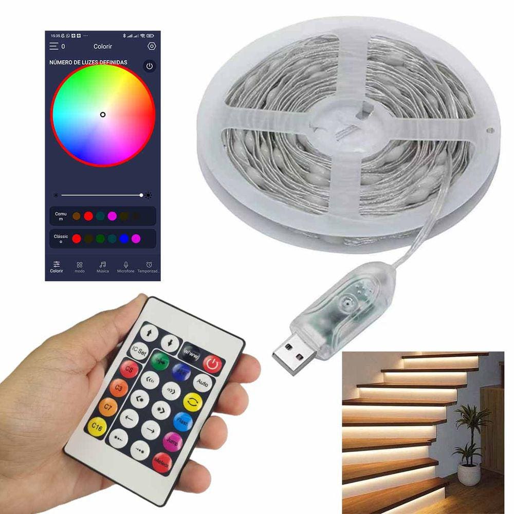 Fita Led Smart Aplicativo APP Celular 20 Metros Fio Fada Cores RGB Decorativa Natal Gesso Sanca Pisca Pisca Decoraçao Gamer Loja
