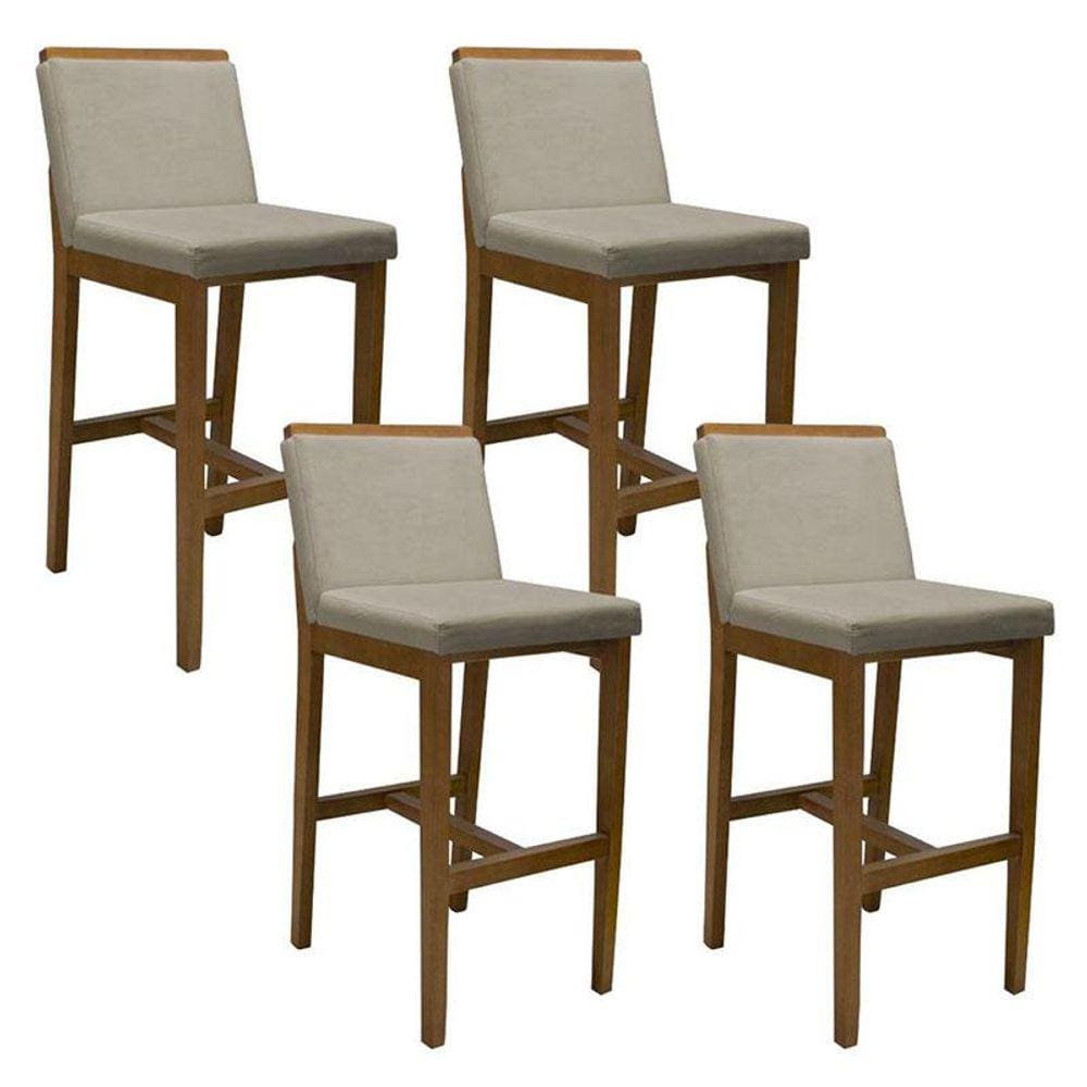 Banqueta Alta Kit 4 Peças Londres Linho Bege - Fratello