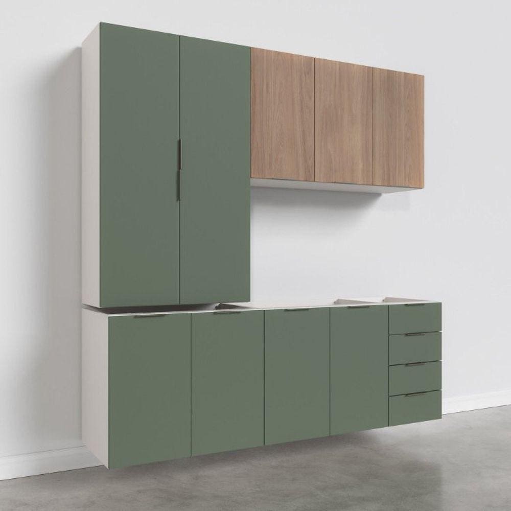 Cozinha Modulada 4 Peças sem Tampo 2 Aéreos 5 Portas e 2 Balcões Ipanema CabeCasa MadeiraMadeira Verde Folha/Acácia/Branco