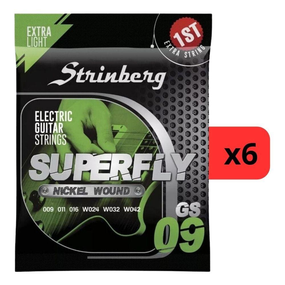 Kit 6 Encordoamento Strinberg Para Guitarra GS09 - 6 Cordas