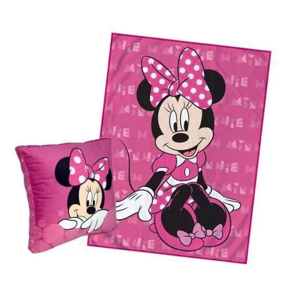 Kit Manta Com Almofadas Minnie Disney Para Criança