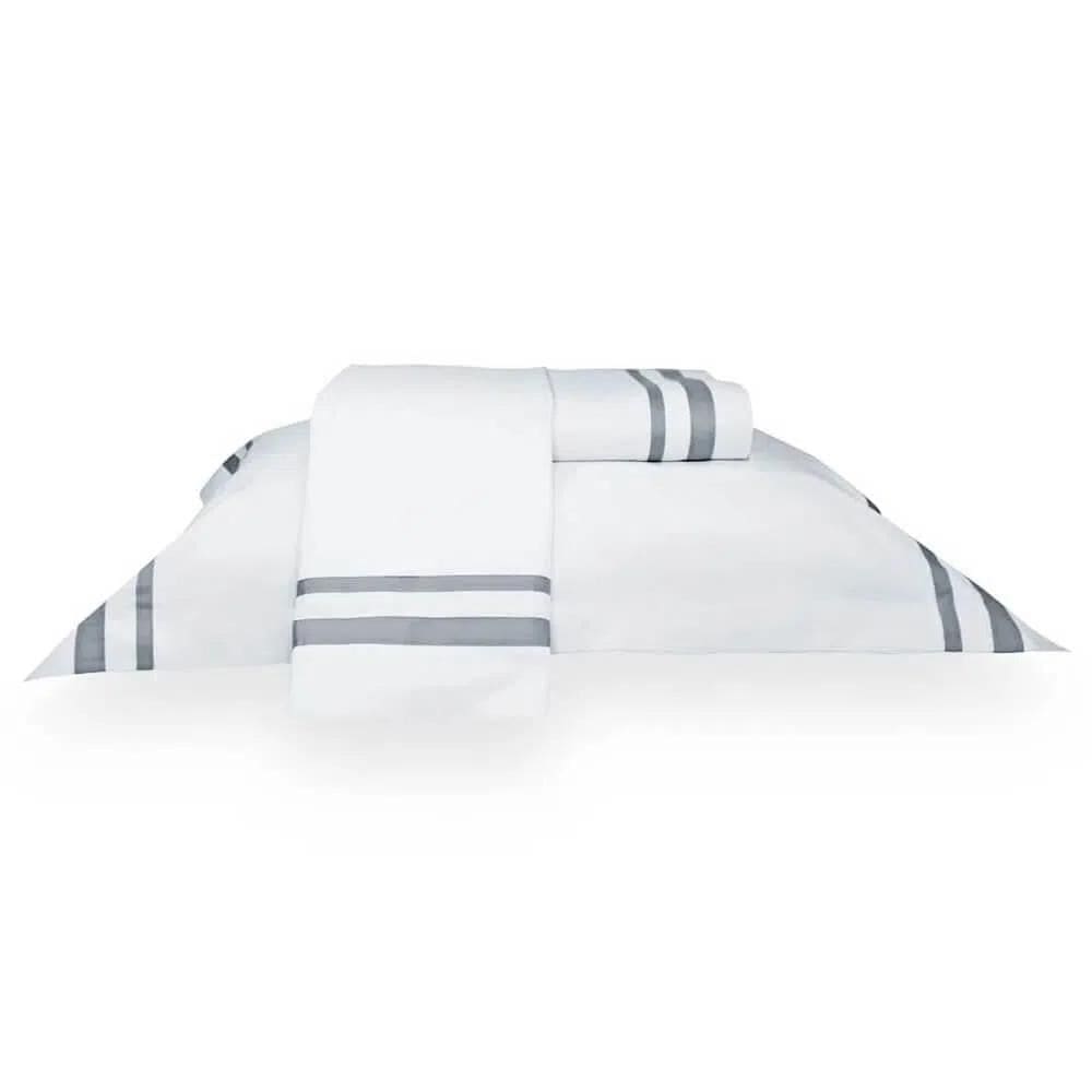 Jogo De Cama Solteiro Davos - Marken Fassi Branco / Cinza