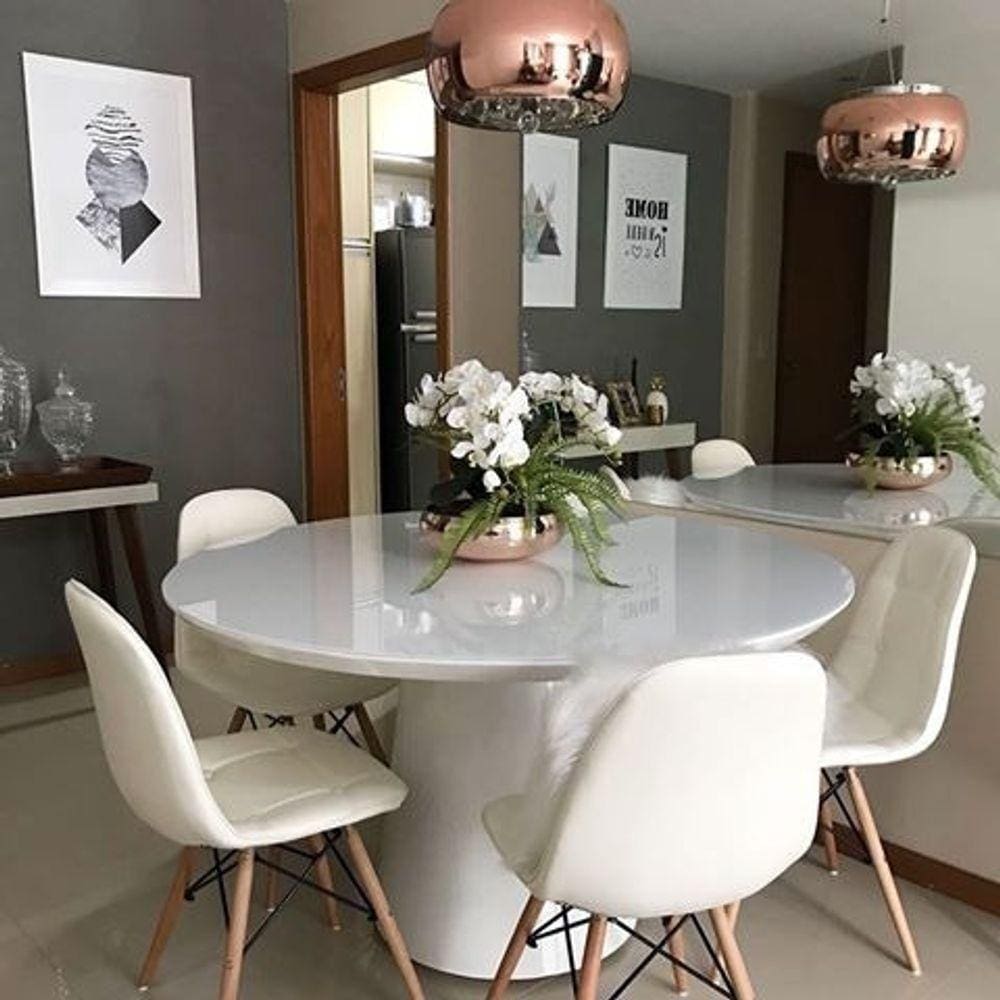 Mesa De Jantar Cone 150 Cm Tampo De Vidro Laca Branca Branco