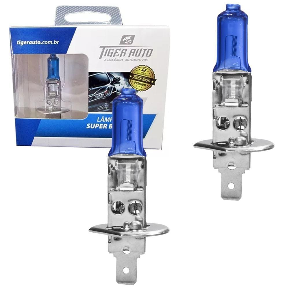 Par Lâmpada Tiger Auto Halóg Super Branca H1 12V 55W 4200K