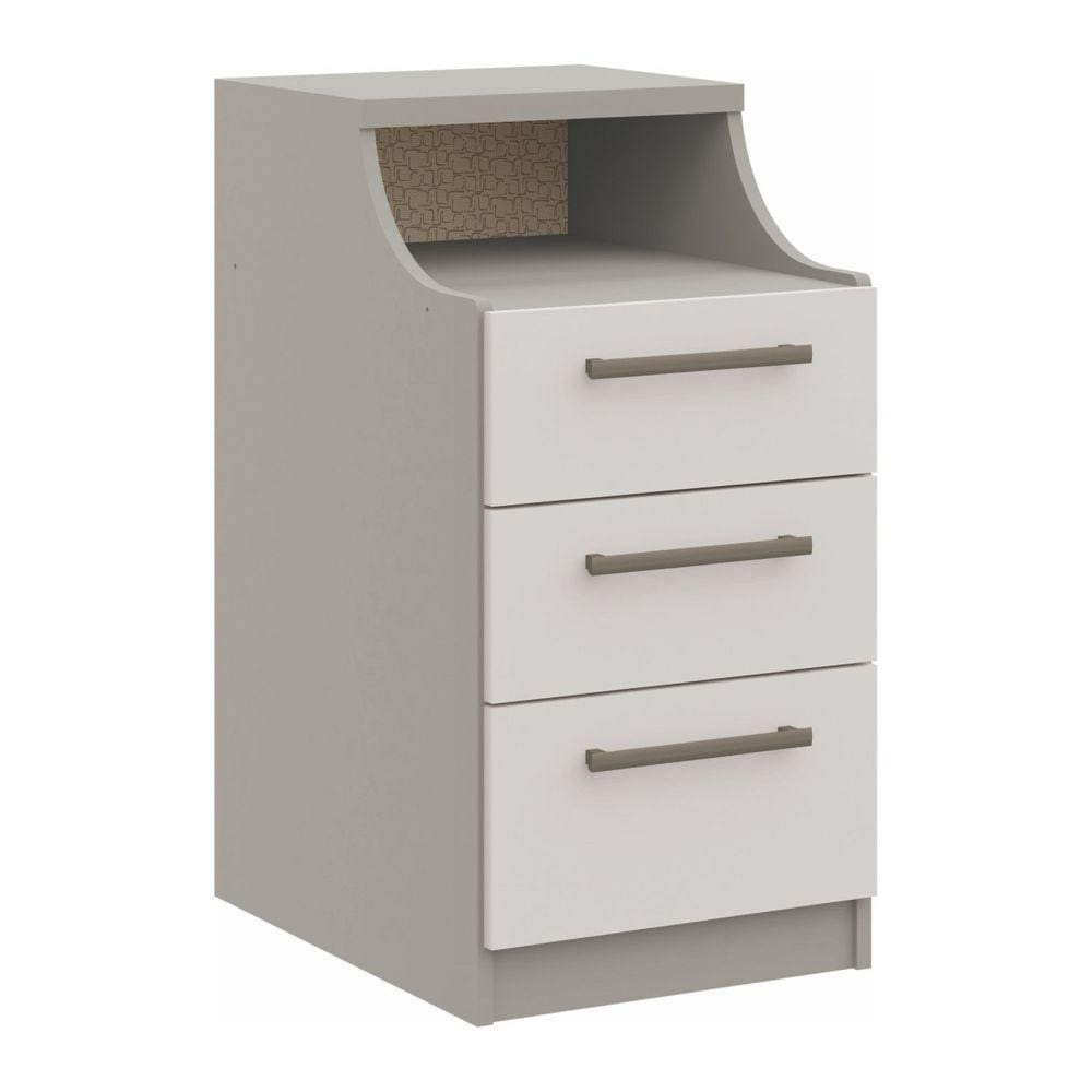 Mesa de Cabeceira 3 Gavetas 1 Nicho Elegance Móveis Castro Niquel/Blanc