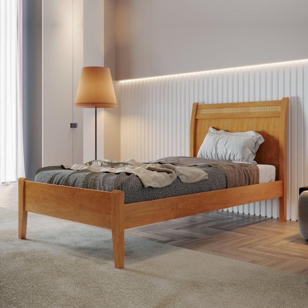 Cama Solteiro 90cm Esmeralda Josandro Móveis Amêndoa/Mel