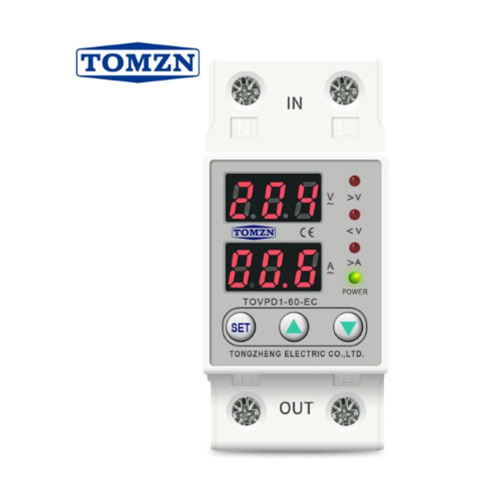 Rele Protetor Sobre e Sub Tensão e Corrente 220V/60A TOVPD1-63-EC - Tomzn