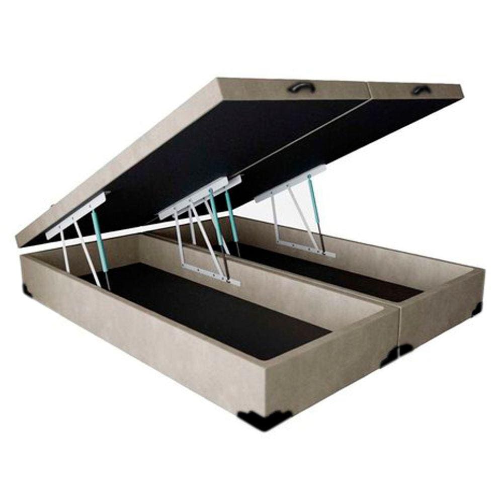 Base Cama Box Baú Bipartido Queen Suede Bege 42x158x198 Rc Sono Leve