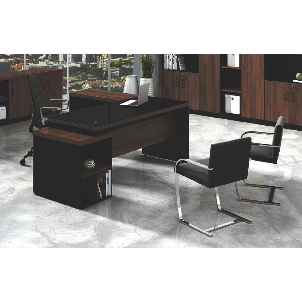 Mesa Escritório 1,92m Web40 c/ Vidro + 3 Gav. Marsala/Preto