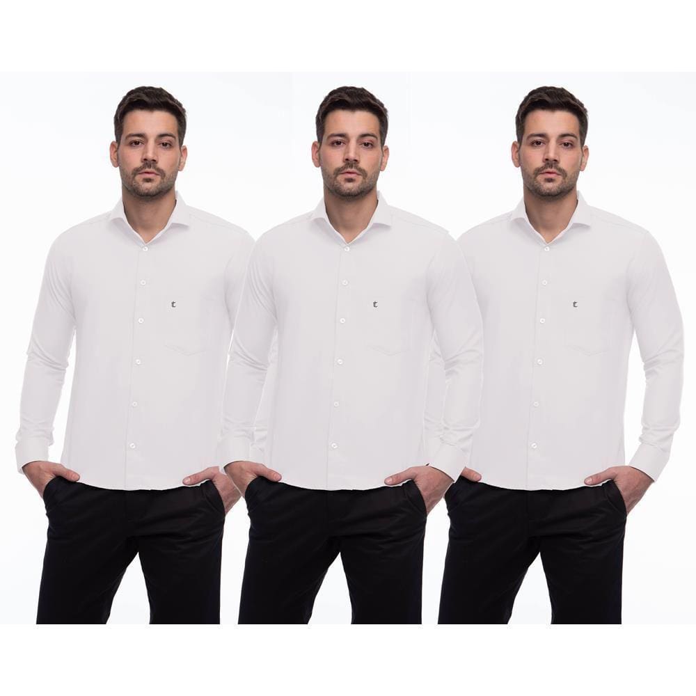 Camisa Social Masculina Manga Longa Lisa Punhos Kit 3